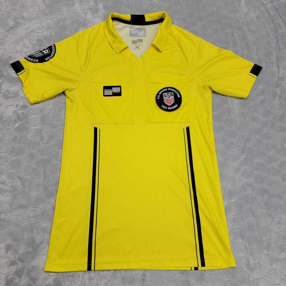 Official Sports USSF Soccer Referee Jersey Yellow Mens XS Shirt 2024 Pockets